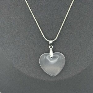 Rose Quartz Heart Pendant Necklace on Silver 925 Bail & Stainless Steel Chain